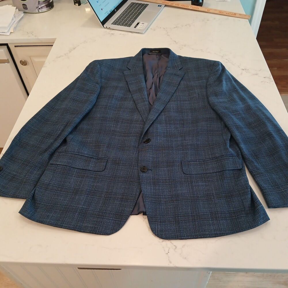 Lauren Ralph Lauren Blue Black Check Plaid Men's Sport Coat Blazer 46R - Trendy